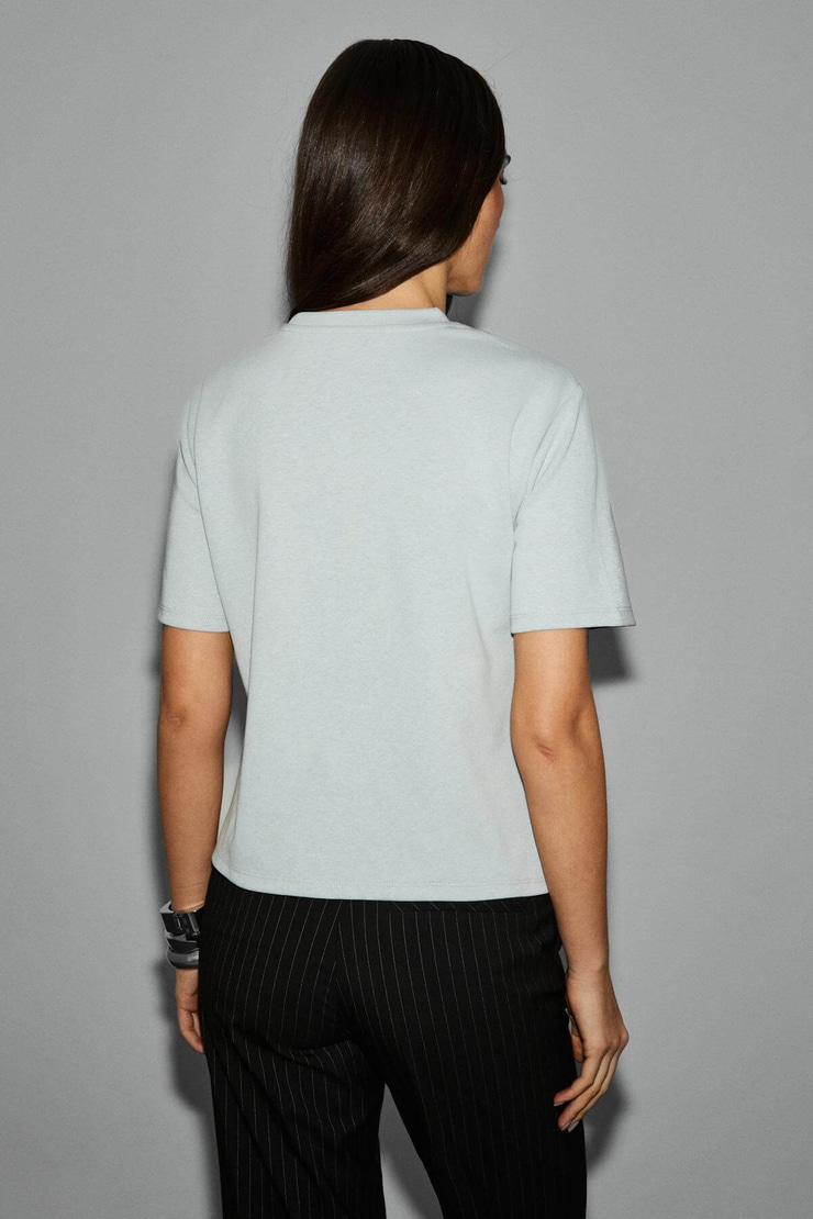 COLENA Kadın Organik Pamuklu Bisiklet Yaka Oversize Fit Kısa Kollu Gri T-Shirt