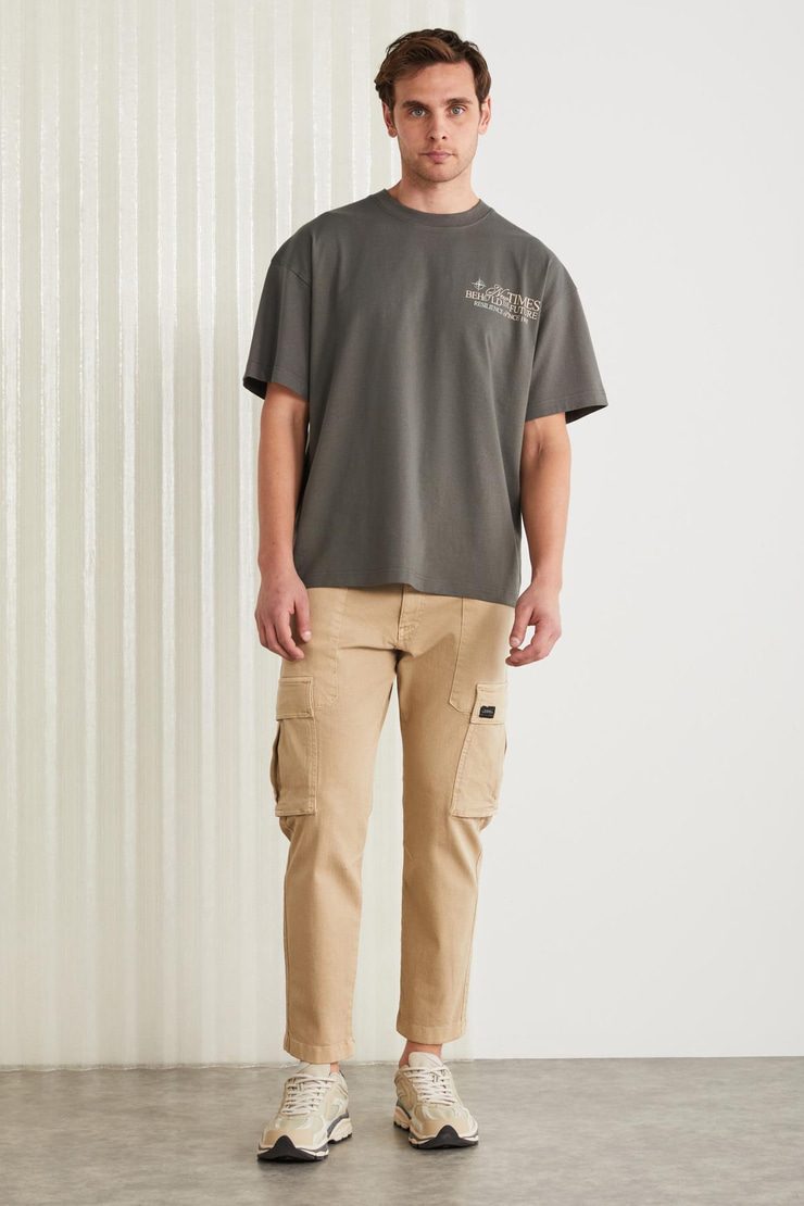 COLIBRI Basic Oversize Gri Tekli T-Shirt