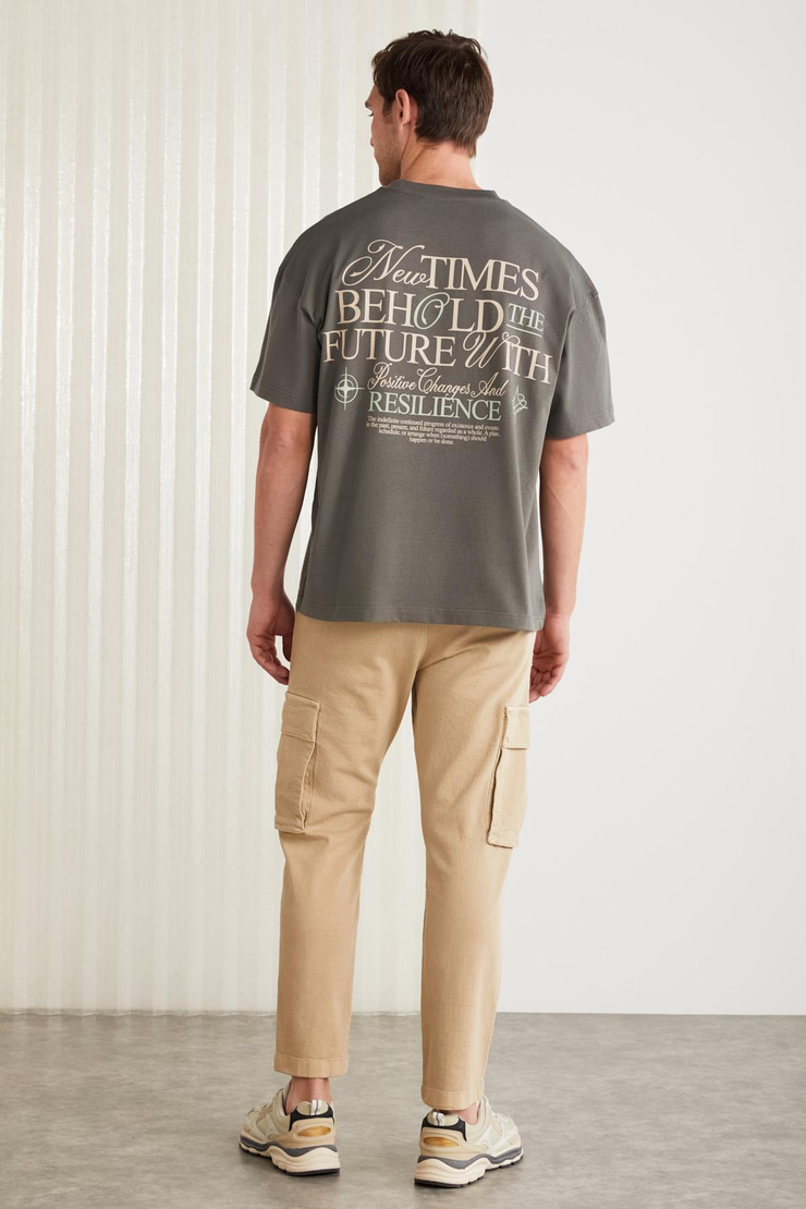 COLIBRI Basic Oversize Gri Tekli T-Shirt