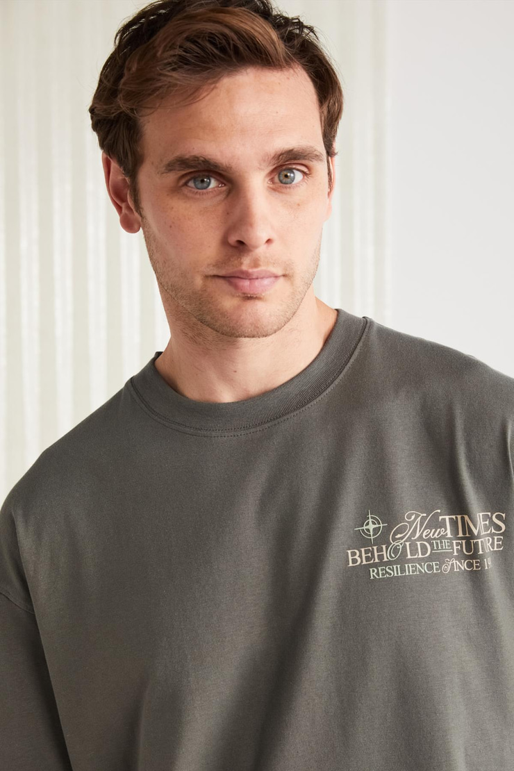 COLIBRI Basic Oversize Gri Tekli T-Shirt