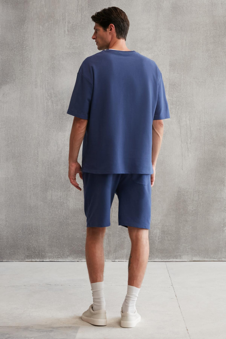 COLOMBIA Erkek 2'Li Set Comfort Fit Rahat Kalıp Yazı Nakışlı Şardonsuz Lacivert Eşofman Takımı