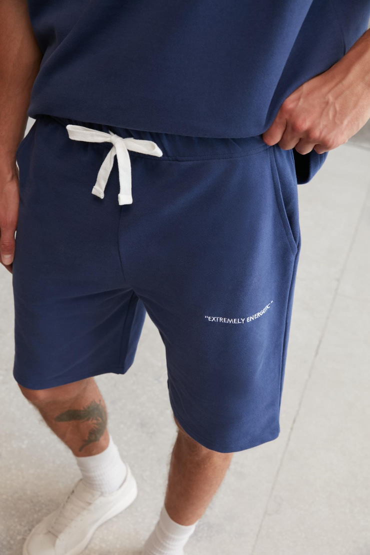 COLOMBIA Erkek 2'Li Set Comfort Fit Rahat Kalıp Yazı Nakışlı Şardonsuz Lacivert Eşofman Takımı