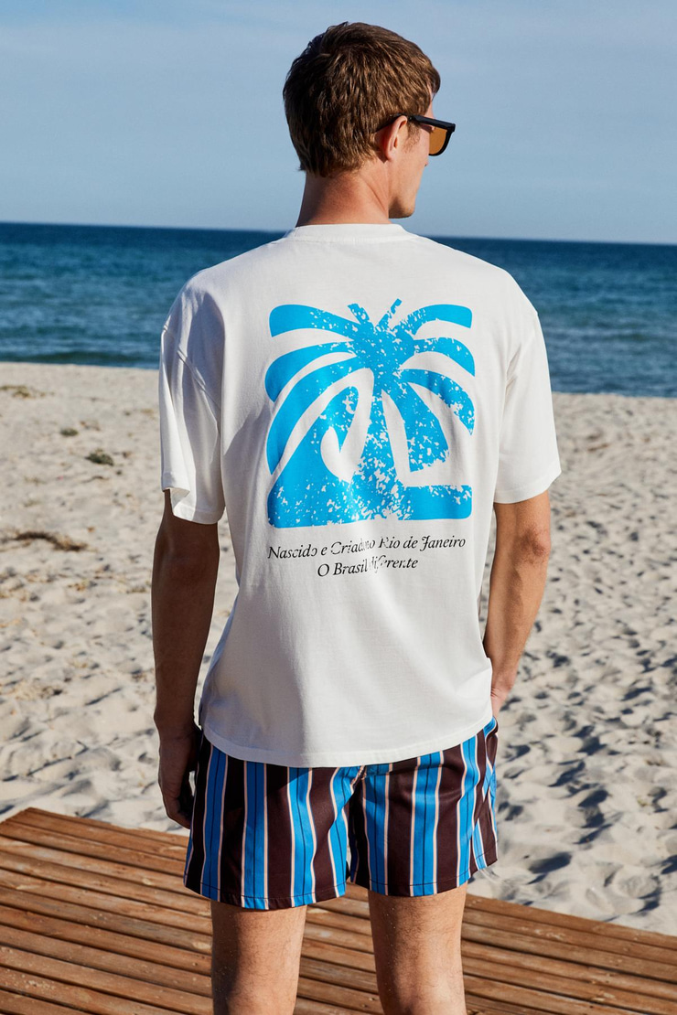 COPACABANA Erkek Ön Arka Baskı Detaylı %100 Organik Pamuk Oversize Kısa Kollu Beyaz T-Shirt