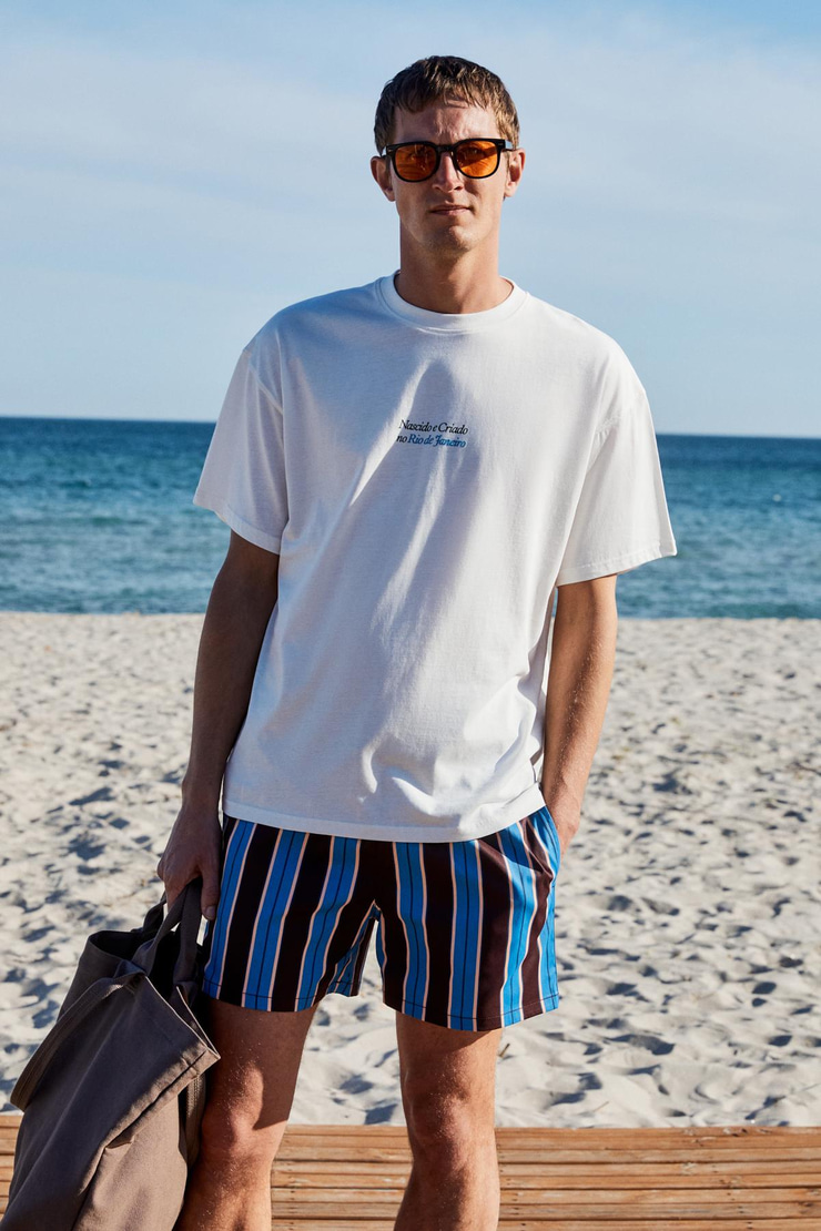 COPACABANA Erkek Ön Arka Baskı Detaylı %100 Organik Pamuk Oversize Kısa Kollu Beyaz T-Shirt