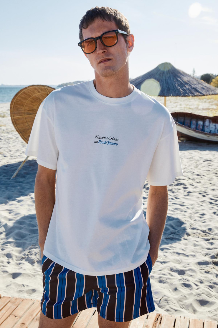 COPACABANA Erkek Ön Arka Baskı Detaylı %100 Organik Pamuk Oversize Kısa Kollu Beyaz T-Shirt