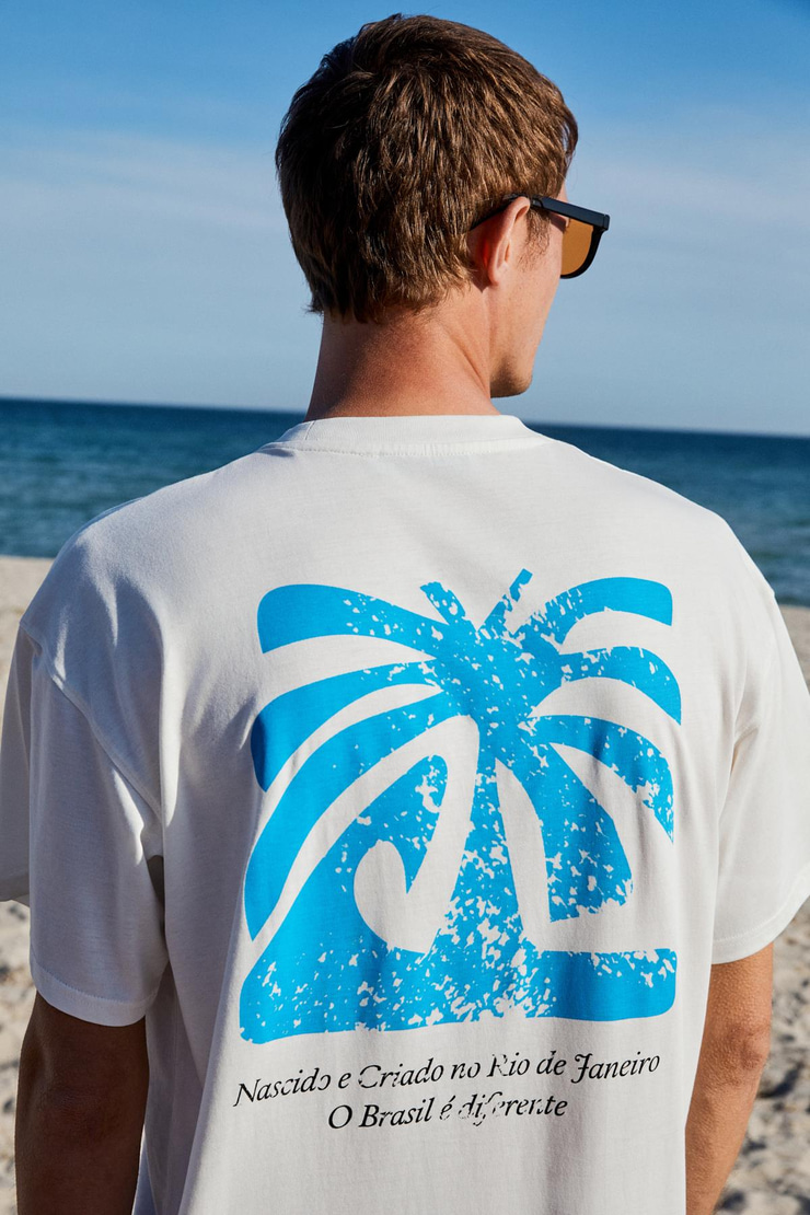 COPACABANA Erkek Ön Arka Baskı Detaylı %100 Organik Pamuk Oversize Kısa Kollu Beyaz T-Shirt