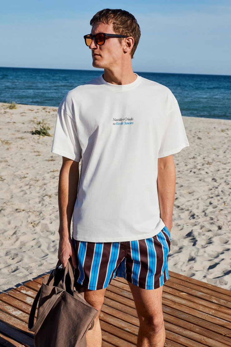 COPACABANA Erkek Ön Arka Baskı Detaylı %100 Organik Pamuk Oversize Kısa Kollu Beyaz T-Shirt