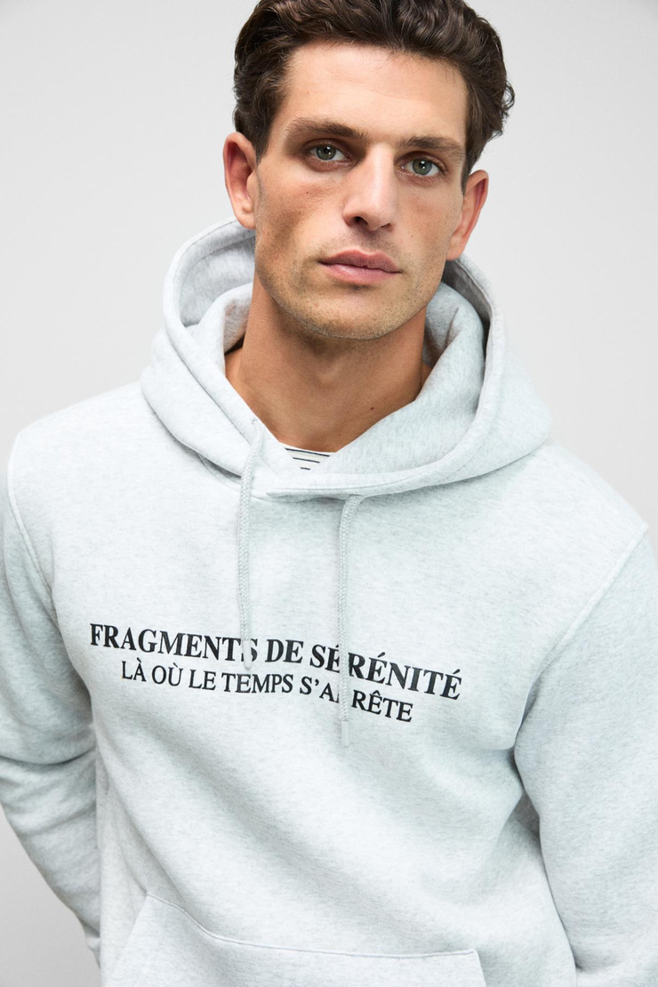 CORNELIUS Erkek Önü Ve Kolları Baskılı Kapüşonlu Kordonlu Kanguru Cepli Grimelanj Sweatshirt