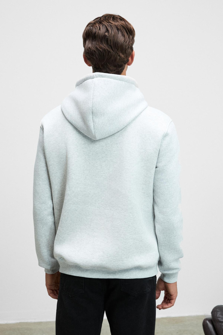 CORNELIUS Erkek Önü Ve Kolları Baskılı Kapüşonlu Kordonlu Kanguru Cepli Grimelanj Sweatshirt