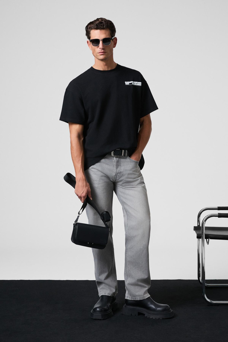 CREST Erkek Göğsü Ve Sırtı Baskılı %100 Organik Pamuk Oversize Fit Bisiklet Yaka Siyah T-Shirt