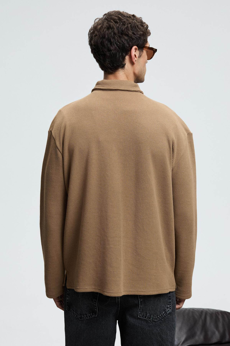 CRIMSON Erkek Waffle Özel Dokulu Fermuarlı Süs Etiketli Vizon Ceket