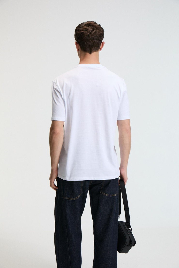 CRISP Erkek Oversize %100 Pamuk Baskılı Yuvarlak Yaka Beyaz T-Shirt