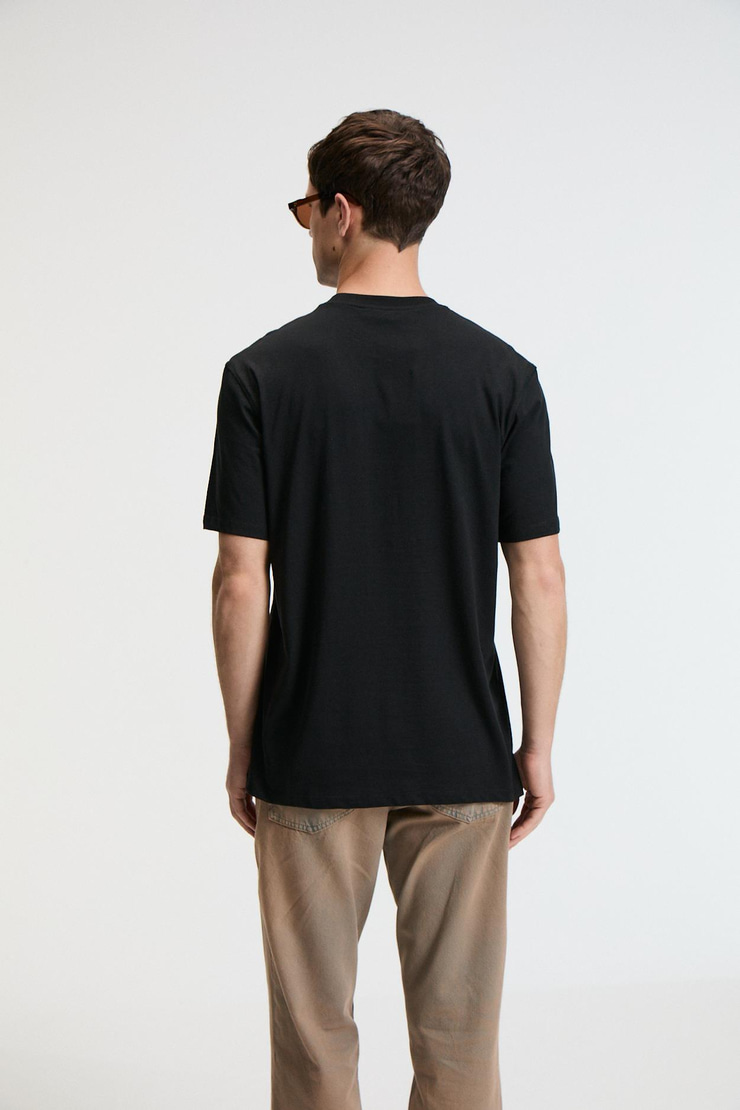 CRISP Erkek Oversize %100 Pamuk Baskılı Yuvarlak Yaka Siyah T-Shirt