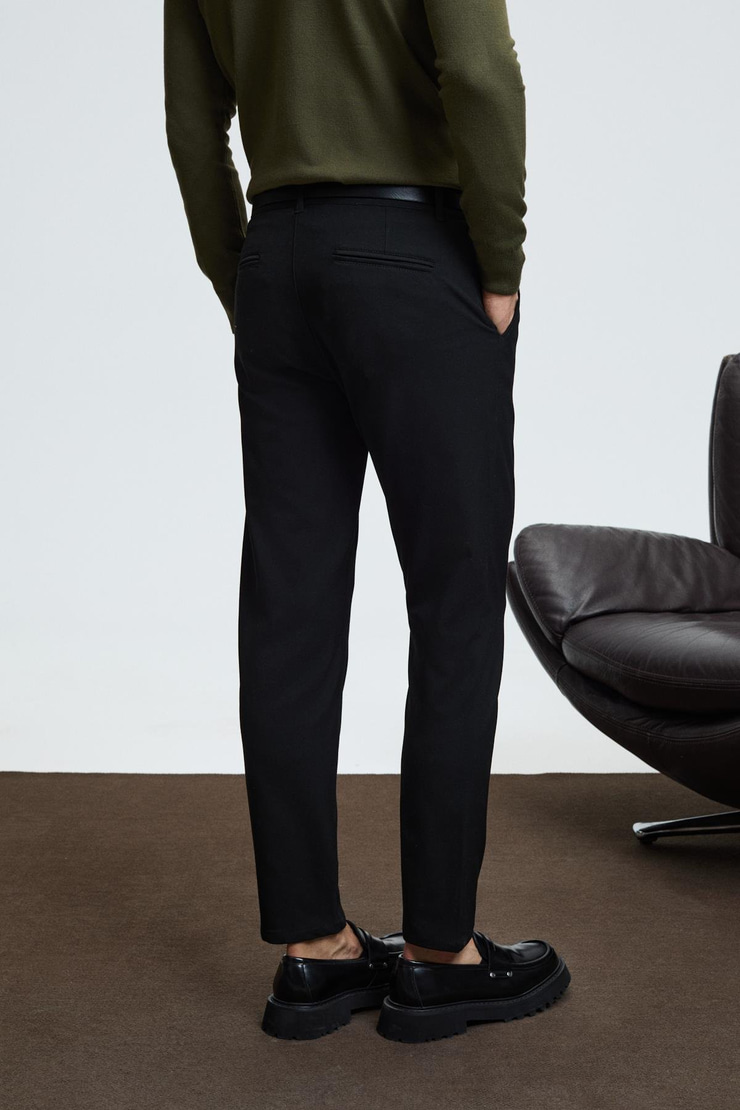 CRUDO Erkek Yanları Ve Arkası Cepli Fermuarlı Regular Fit Dokuma Siyah Pantolon