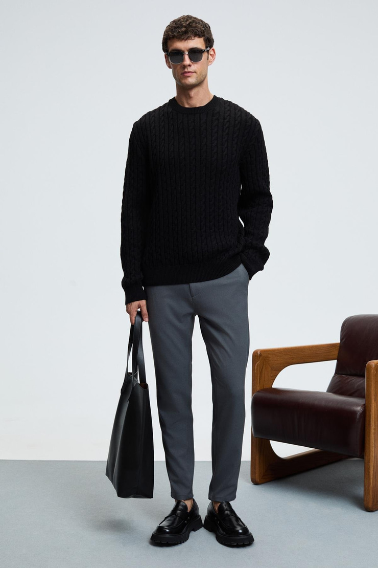 CRUDO Erkek Yanları Ve Arkası Cepli Fermuarlı Regular Fit Dokuma Koyu Gri Pantolon