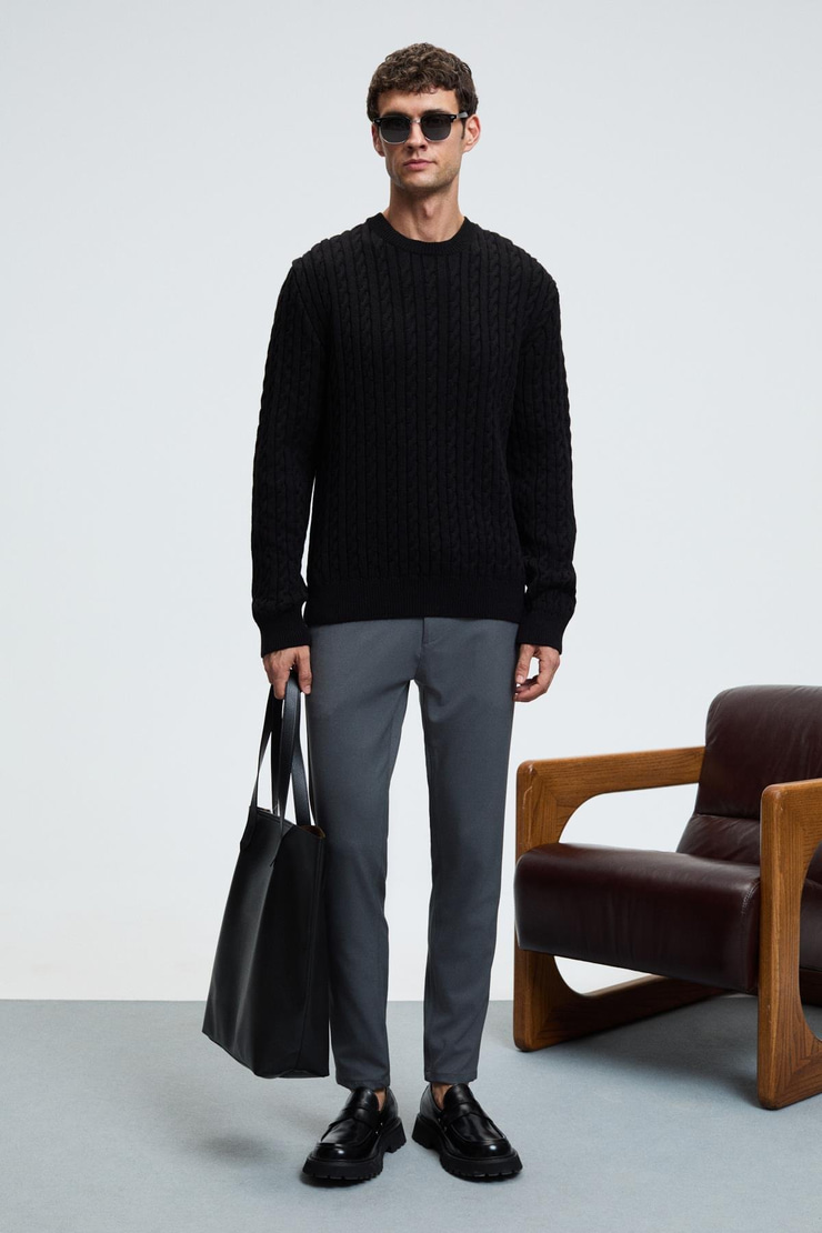 CRUDO Erkek Yanları Ve Arkası Cepli Fermuarlı Regular Fit Dokuma Koyu Gri Pantolon