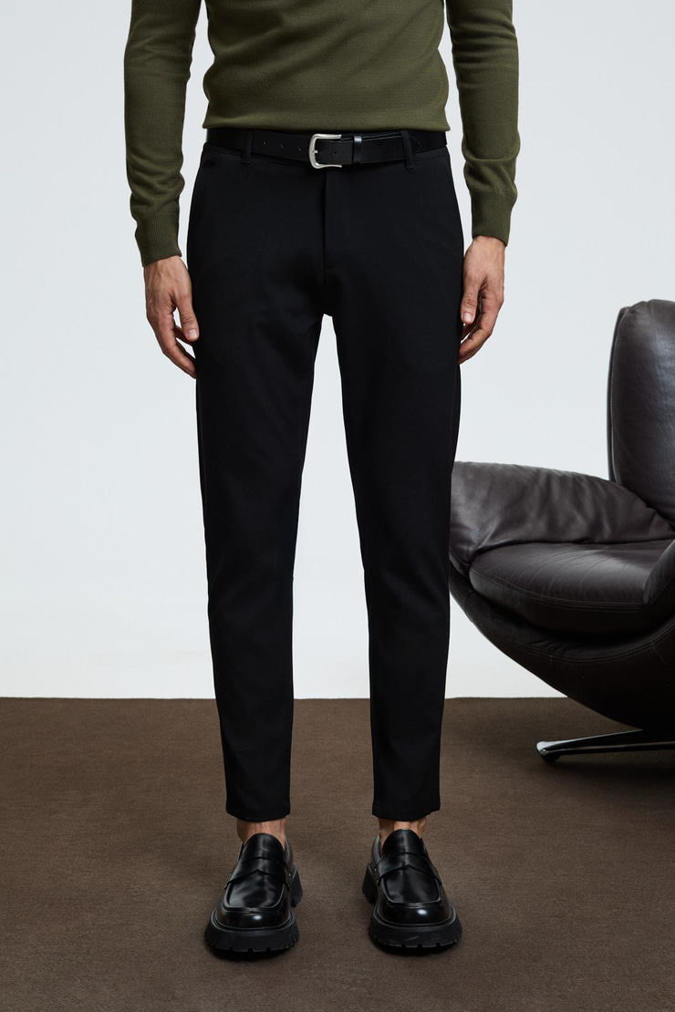 CRUDO Erkek Yanları Ve Arkası Cepli Fermuarlı Regular Fit Dokuma Siyah Pantolon