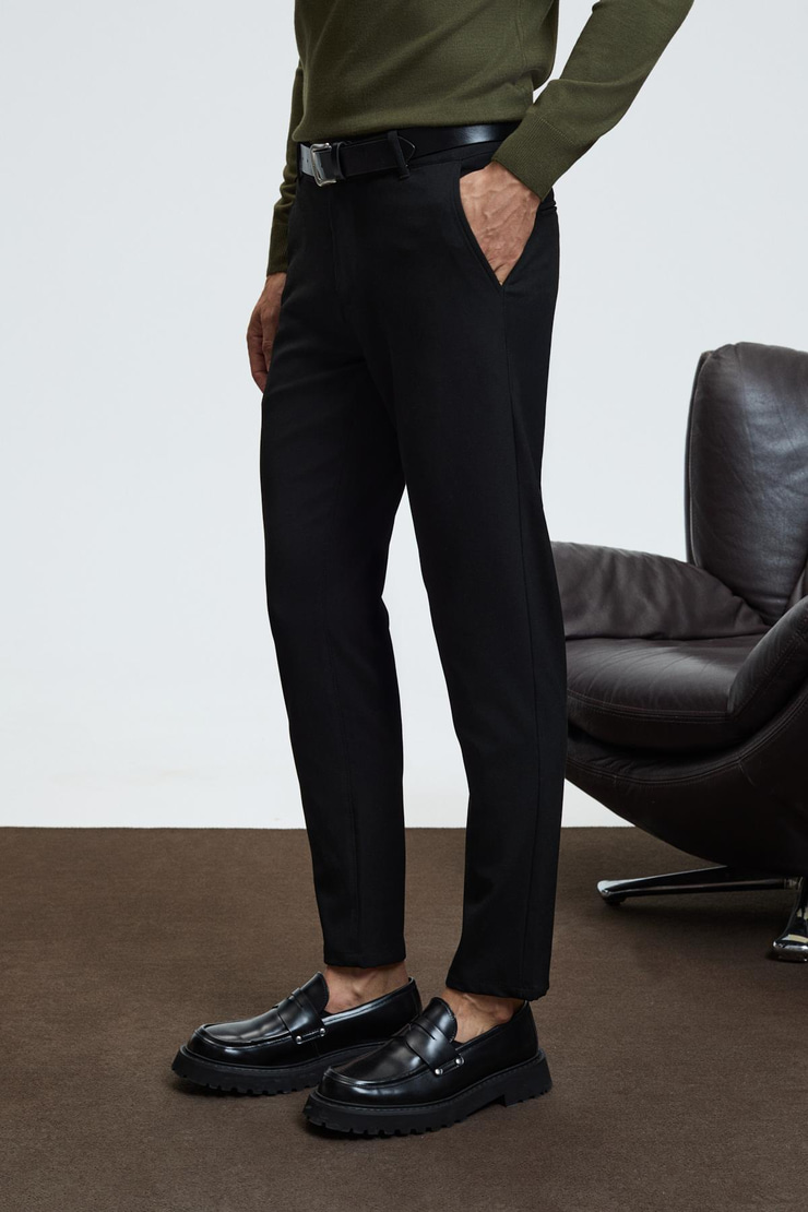 CRUDO Erkek Yanları Ve Arkası Cepli Fermuarlı Regular Fit Dokuma Siyah Pantolon