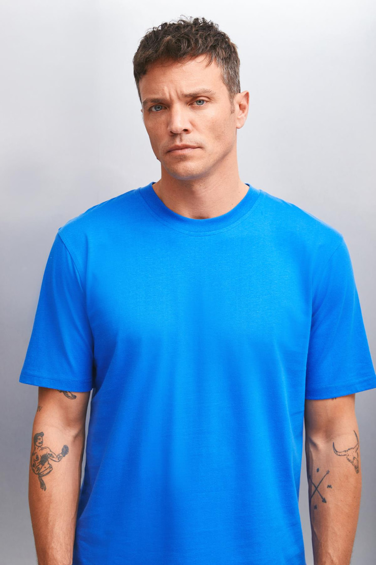 CULTIVATED Erkek 3'lü Kalın Dokulu Regular %100 Organik Pamuk Syh-Byz-Saks T-Shirt