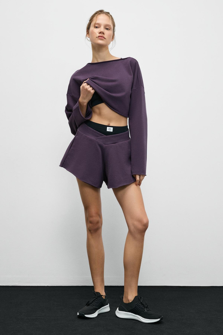 CYBELE Kadın Kayık Yakalı Oversize Uzun Kollu Mor Sweatshirt