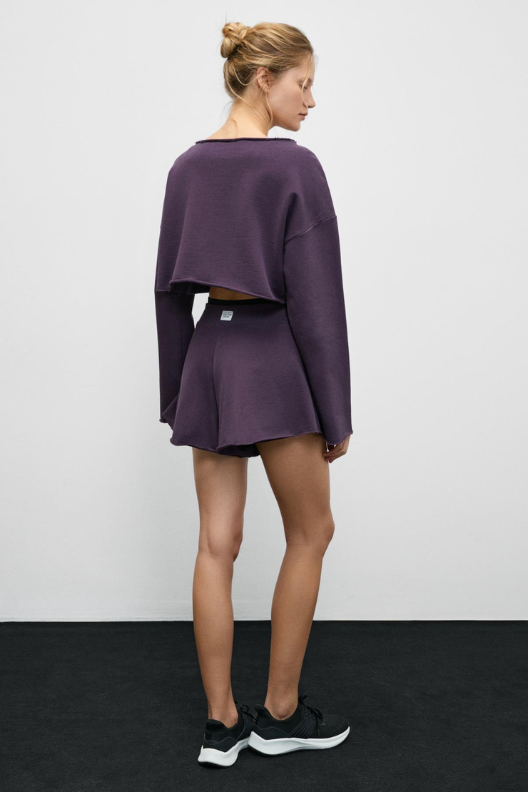 CYBELE Kadın Kayık Yakalı Oversize Uzun Kollu Mor Sweatshirt