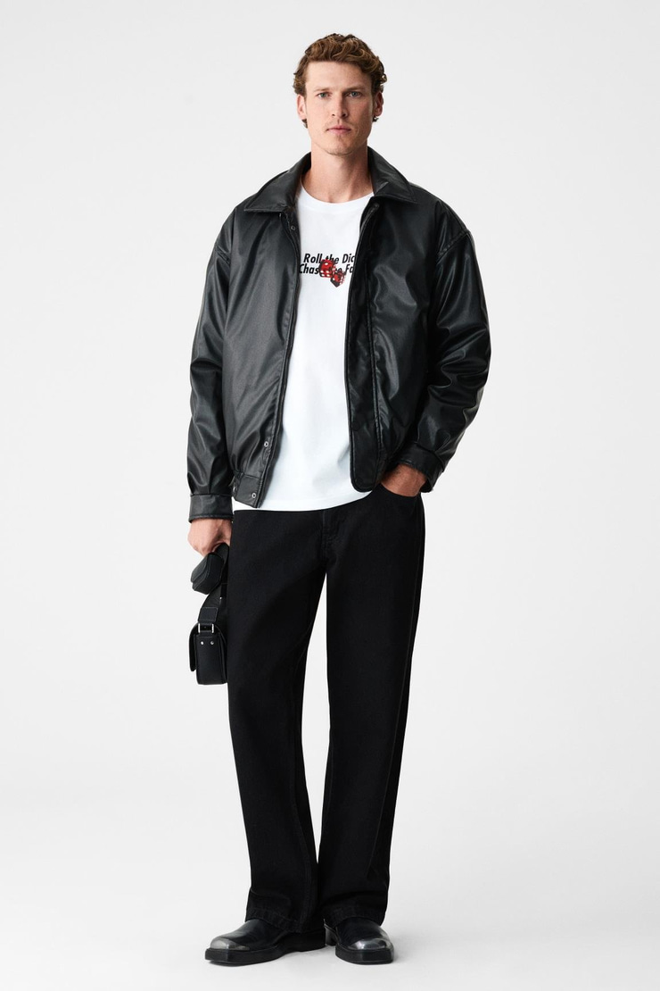 DADOS Erkek Göğüs Ve Sırt Baskılı %100 Organik Pamuklu Bisiklet Yakalı Beyaz T-Shirt