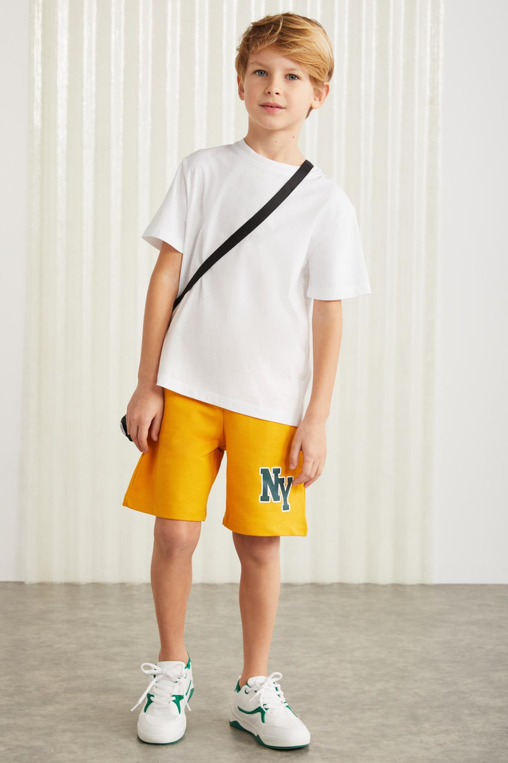 DARVELL-GRM24007 100% pamuk baskılı erkek çocuk şort Sarı Şort