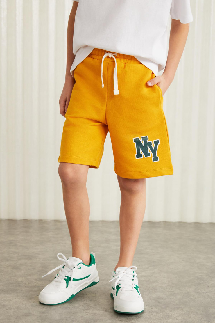 DARVELL-GRM24007 100% pamuk baskılı erkek çocuk şort Sarı Şort