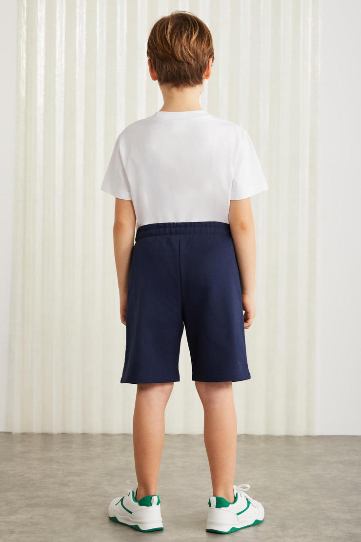 DARVELL-GRM24007 100% pamuk baskılı erkek çocuk şort Lacivert Şort