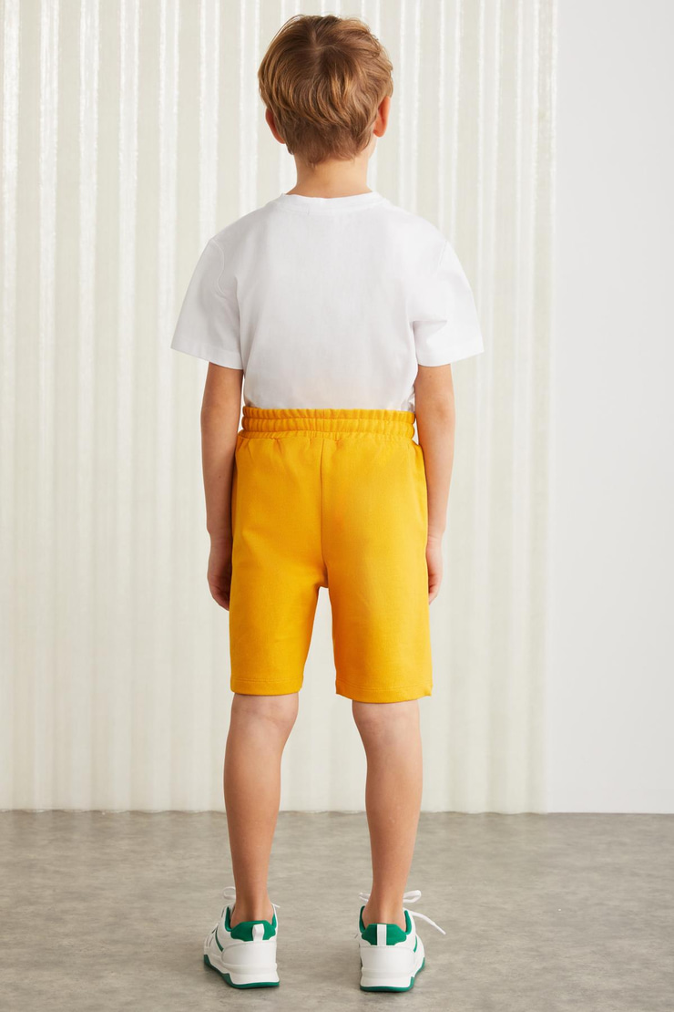 DARVELL-GRM24007 100% pamuk baskılı erkek çocuk şort Sarı Şort