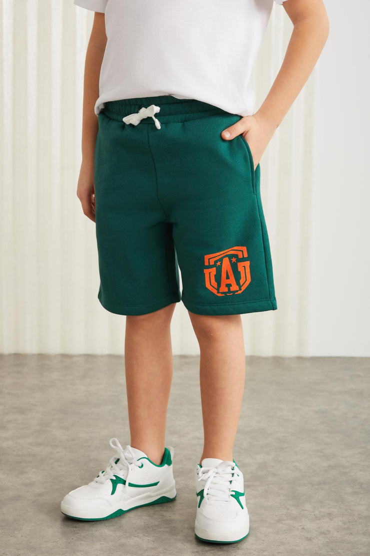 DARVELL-GRM24007 100% pamuk baskılı erkek çocuk şort Yeşil Şort