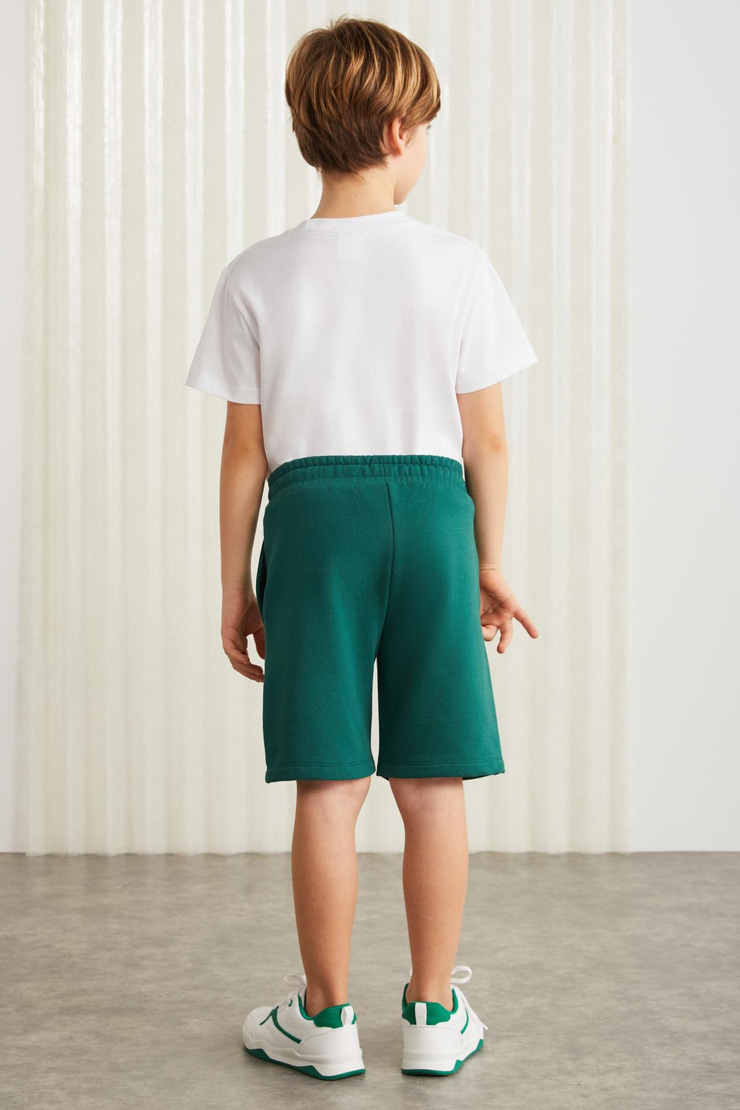 DARVELL-GRM24007 100% pamuk baskılı erkek çocuk şort Yeşil Şort