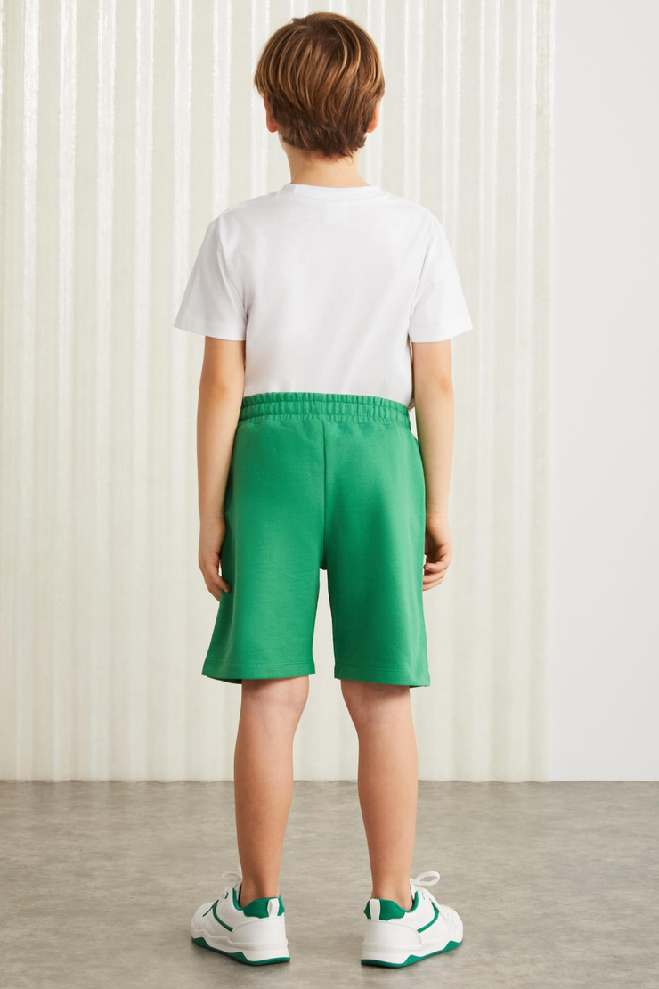 DARVELL-GRM24007 100% pamuk baskılı erkek çocuk şort Benetton Yeşili Şort