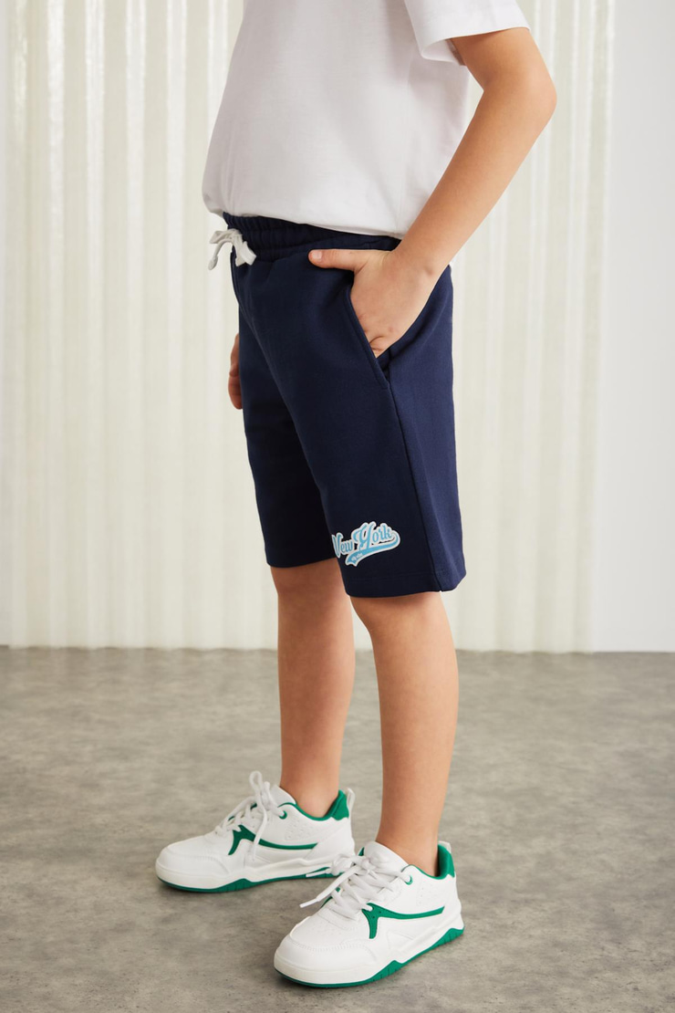 DARVELL-GRM24007 100% pamuk baskılı erkek çocuk şort Lacivert Şort