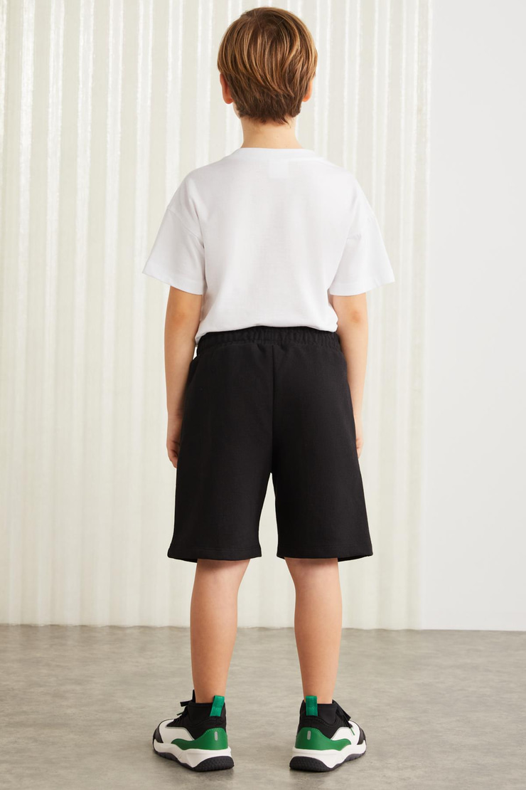 DARVELL-GRM24007 100% pamuk baskılı erkek çocuk şort Siyah Şort