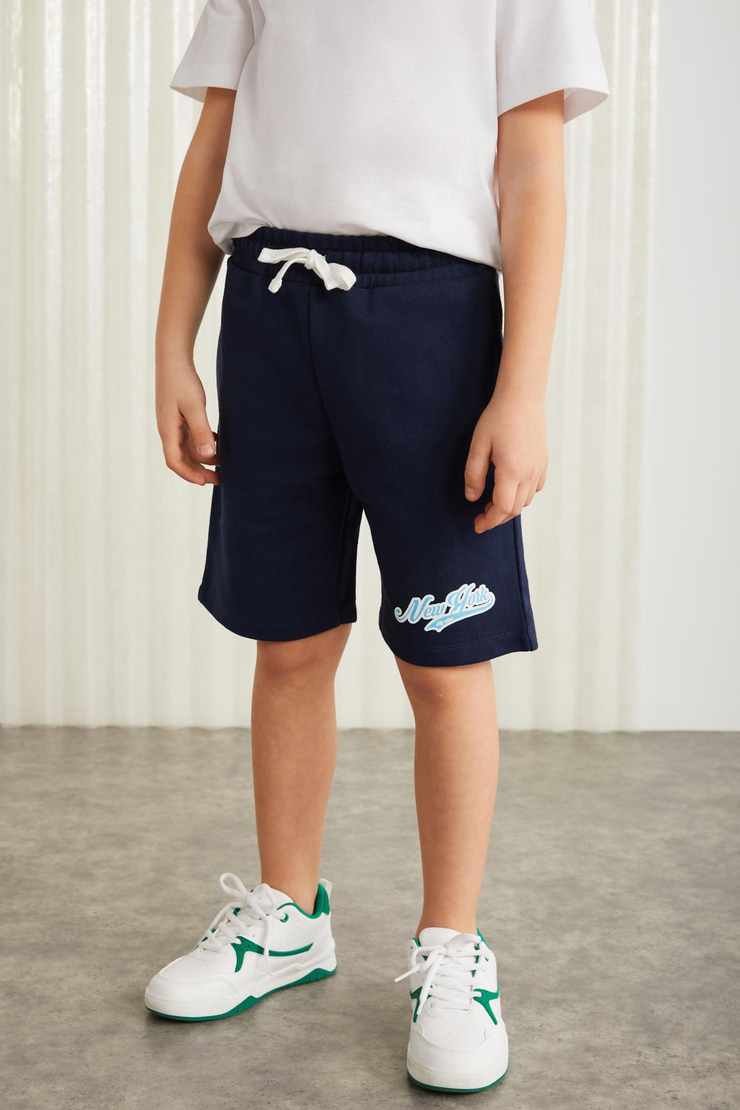 DARVELL-GRM24007 100% pamuk baskılı erkek çocuk şort Lacivert Şort