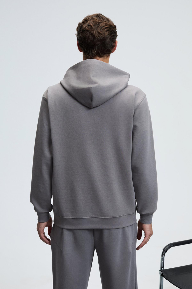 DASHIELL Erkek Kapüşonlu Kordonlu Önü Baskılı Koyu Gri Sweatshirt