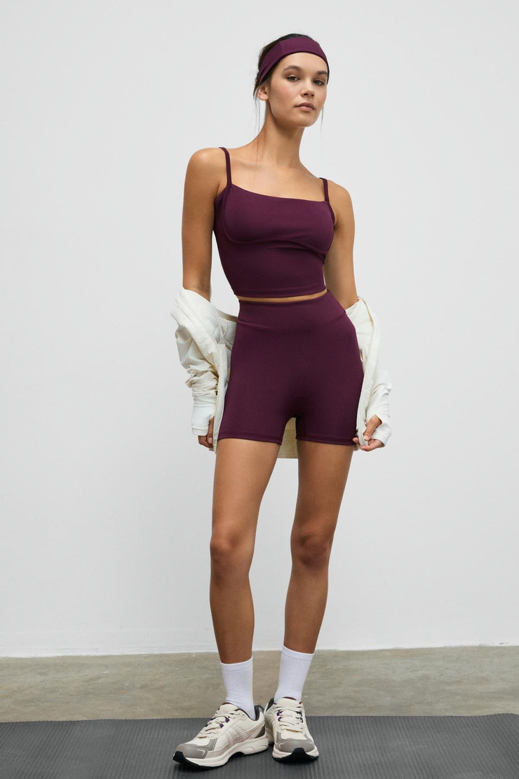 DASHOR Kadın Esnek Ve Yumuşak Kumaşlı Spor Kısa Bordo Tayt