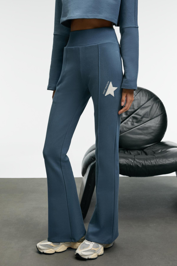 DAVIRA Kadın Pamuklu Baskı Ve Patch Detaylı Yanları Cepli Regular Petrol Mavisi Eşofman Altı