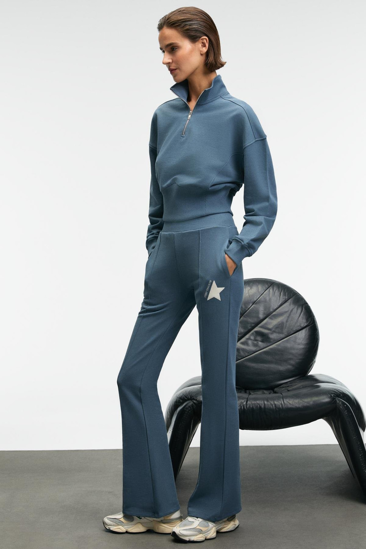 DAVIRA Kadın Pamuklu Baskı Ve Patch Detaylı Yanları Cepli Regular Petrol Mavisi Eşofman Altı