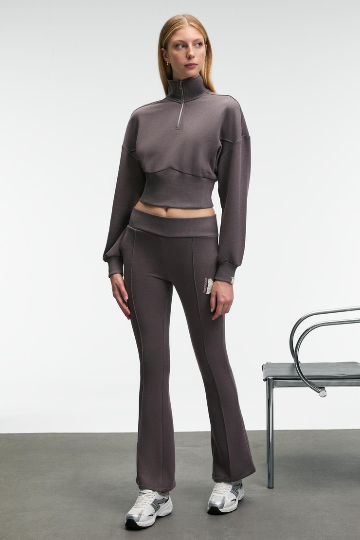 DAVIRA Kadın Pamuklu Baskı Ve Patch Detaylı Yanları Cepli Regular Antrasit Eşofman Altı