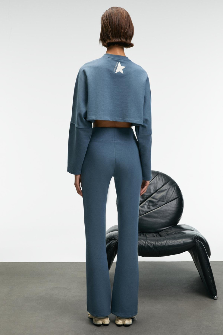 DAVIRA Kadın Pamuklu Baskı Ve Patch Detaylı Yanları Cepli Regular Petrol Mavisi Eşofman Altı