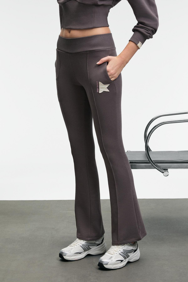 DAVIRA Kadın Pamuklu Baskı Ve Patch Detaylı Yanları Cepli Regular Antrasit Eşofman Altı