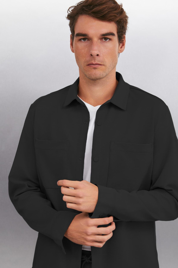 DERIAN  Regular Siyah Tekli Gömlek