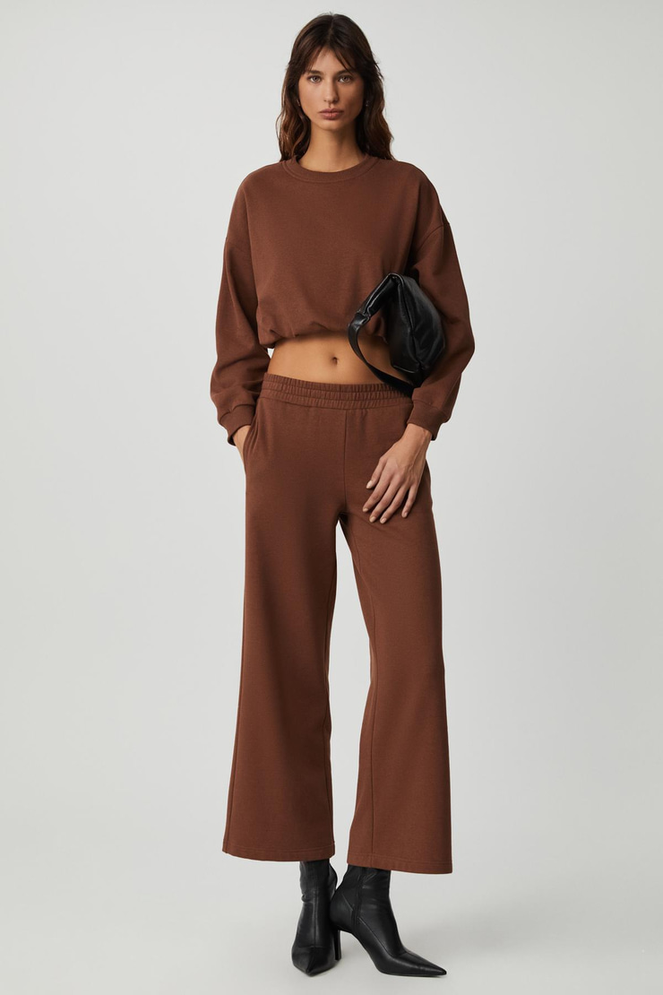 DEWANNA Kadın Uzun Kollu Crop Acı Kahve Eşofman Takımı