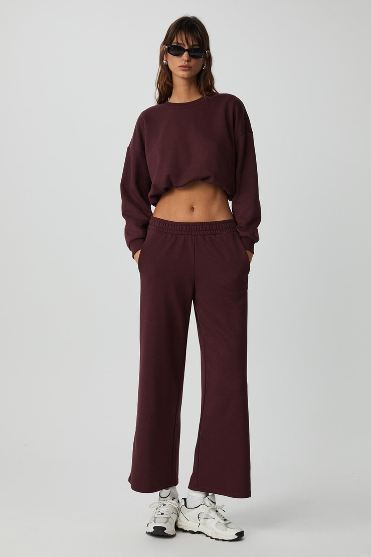 DEWANNA Kadın Uzun Kollu Crop Bordo Eşofman Takımı