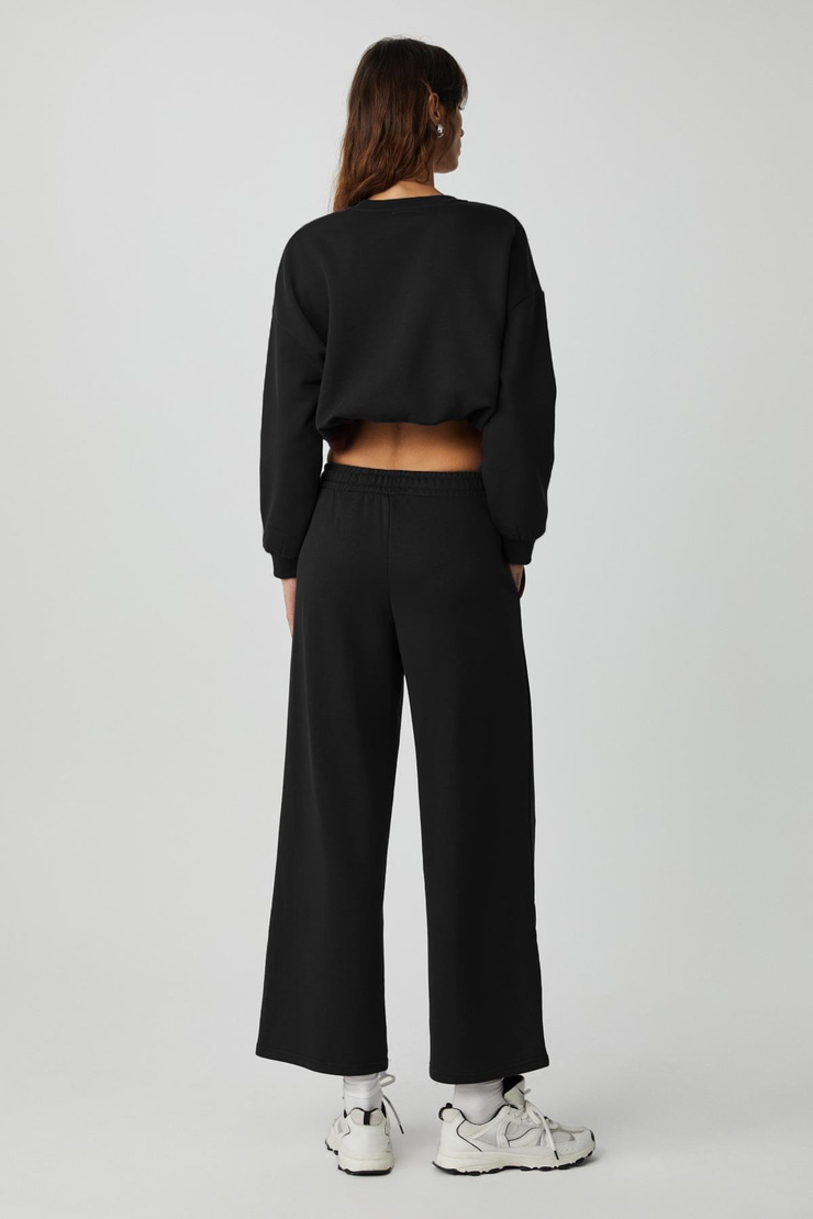 DEWANNA Kadın Uzun Kollu Crop Siyah Eşofman Takımı