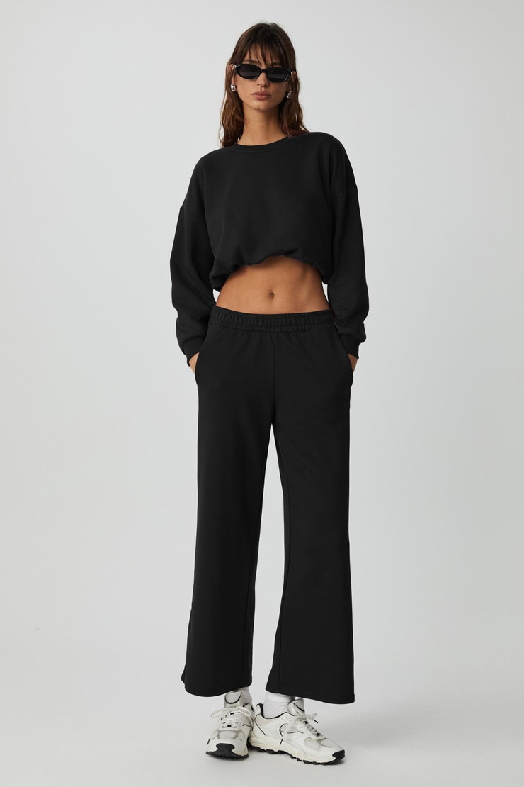 DEWANNA Kadın Uzun Kollu Crop Siyah Eşofman Takımı