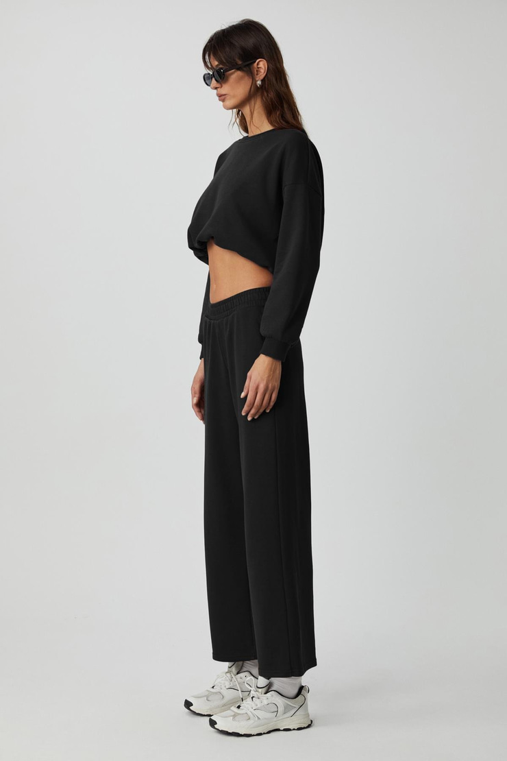 DEWANNA Kadın Uzun Kollu Crop Siyah Eşofman Takımı