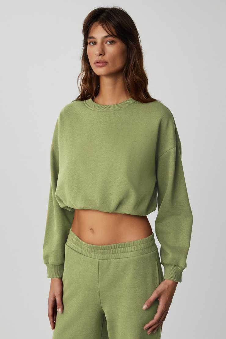 DEWANNA Kadın Uzun Kollu Crop Yeşil Eşofman Takımı